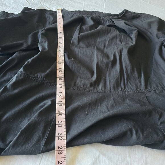 Black Gold Embroidered Midi Dress L 3/4 Sleeve Cotton Pockets Boho Elegant - Picture 11 of 11